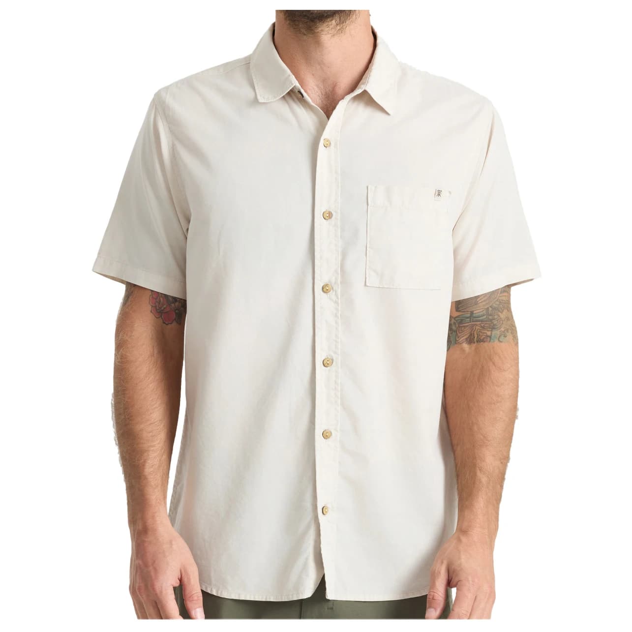 Мъжка риза с копчета Roark Made to Fade S/S Woven Shirt - Washed Bone