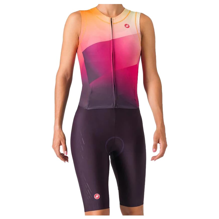 Дамски скин за колоездене Castelli Women's Free Sanremo Tri Suit Sleeveless Cycling skinsuit - Dark Night Shade / Vivid Orange