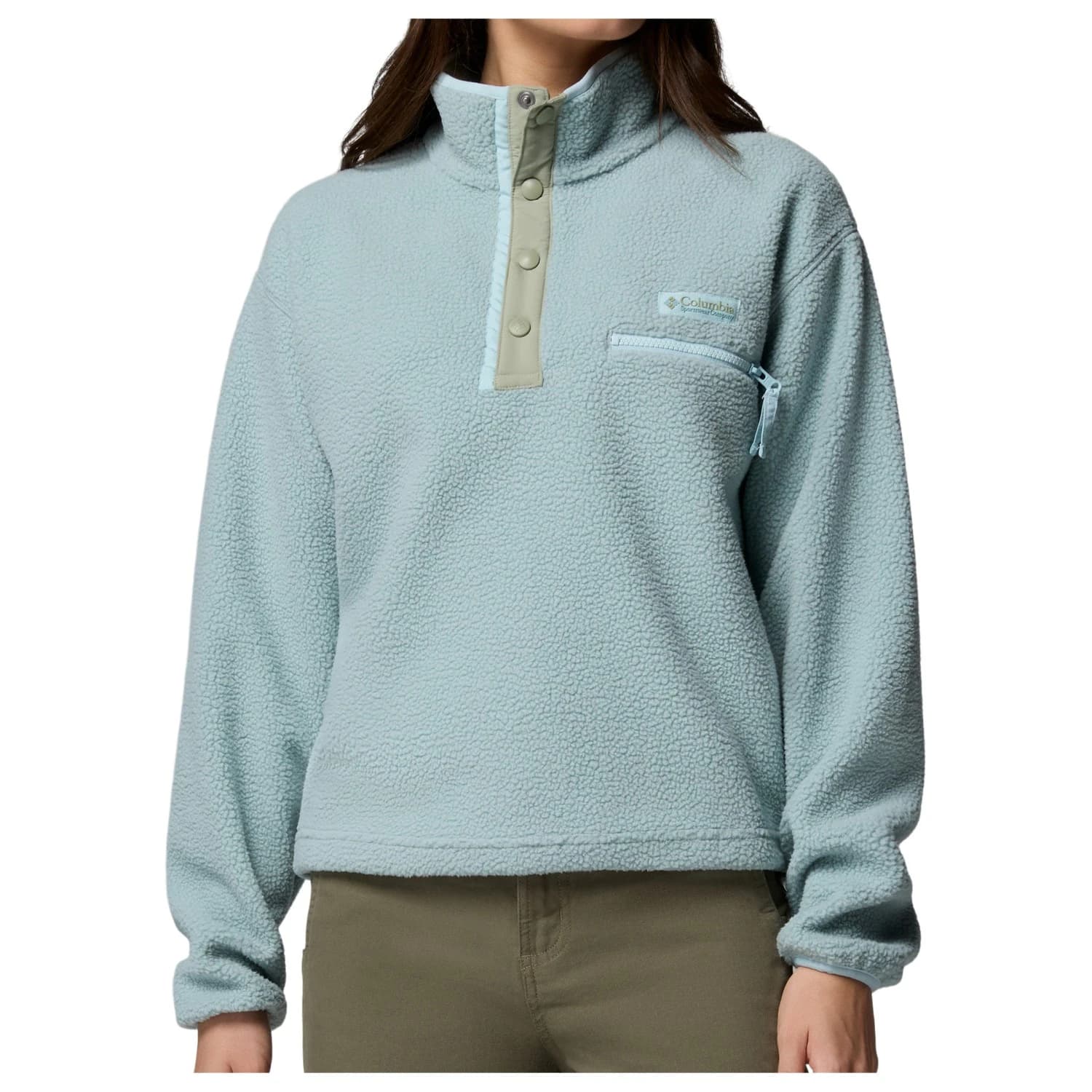Дамски поларен пуловер Columbia Women's Helvetia II Cropped Half Snap Fleece Fleece jumper - Crushed Blue / Safari / Marine Light