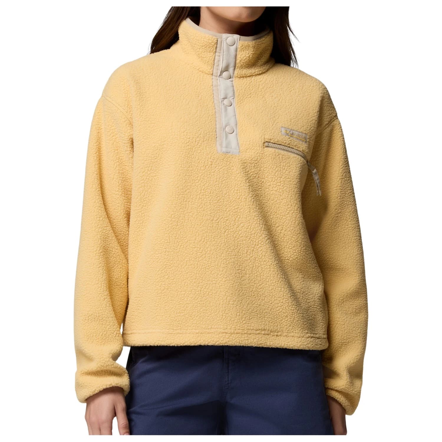 Дамски поларен пуловер Columbia Women's Helvetia II Cropped Half Snap Fleece Fleece jumper - Sand Dune / Dark Stone / Ancient Fossil