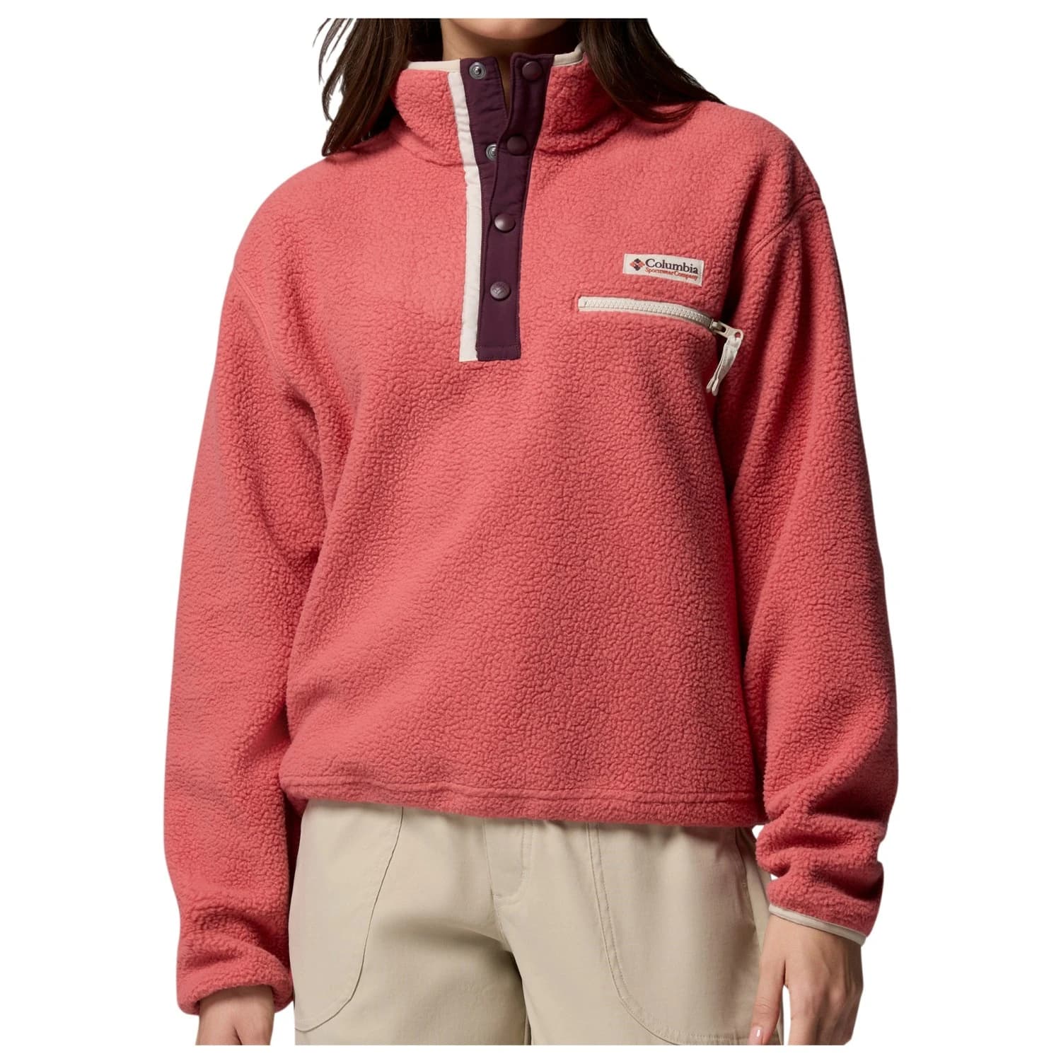 Дамски поларен пуловер Columbia Women's Helvetia II Cropped Half Snap Fleece Fleece jumper - Washed Red / Moonvista / Dark Stone