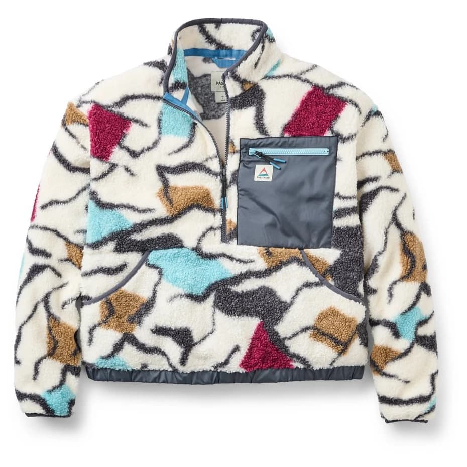 Дамски поларен пуловер Passenger Women's Ravi Recycled Sherpa Fleece Fleece jumper - Abstract Trails Off White