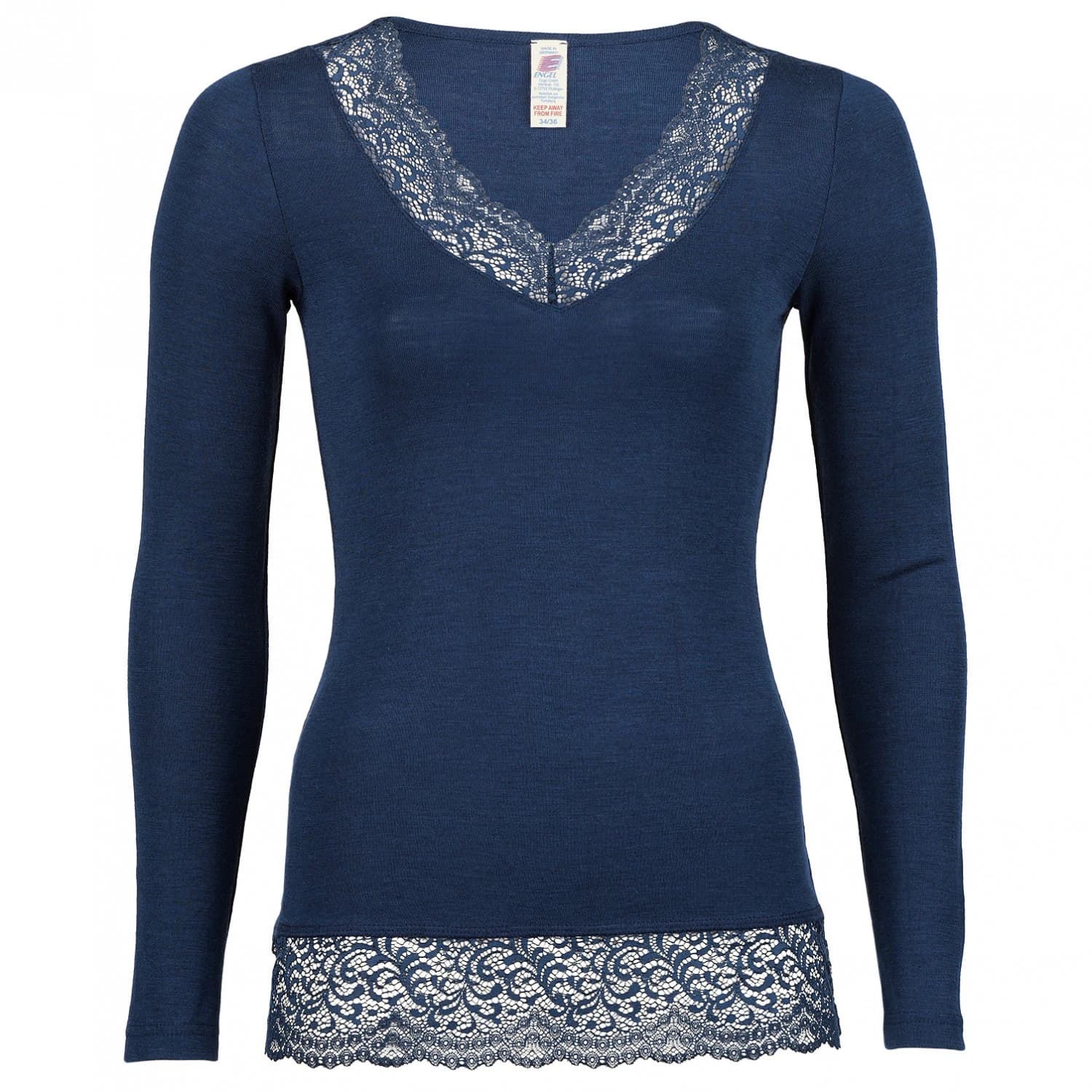 Дамско копринено термобельо Engel Women's Shirt L/S mit Spitze Silk base layer - Marine