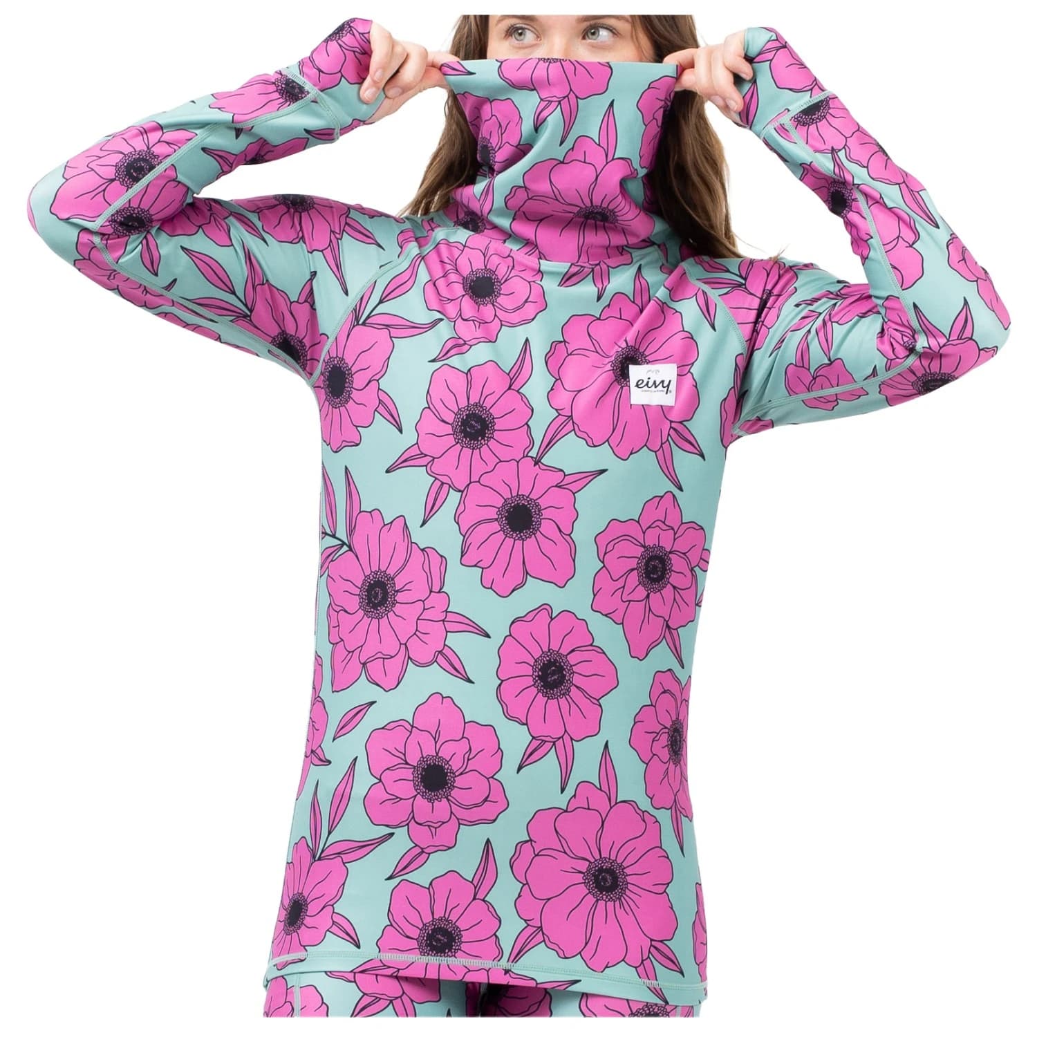 Дамска долна блуза с дълъг ръкав Eivy Women's Icecold Gaiter Top Longsleeve - Turquoise Flower