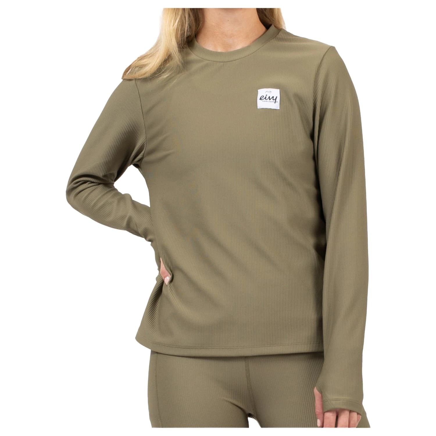 Дамска долна блуза с дълъг ръкав Eivy Women's Versa Loose Fit Rib Top Longsleeve - Olive