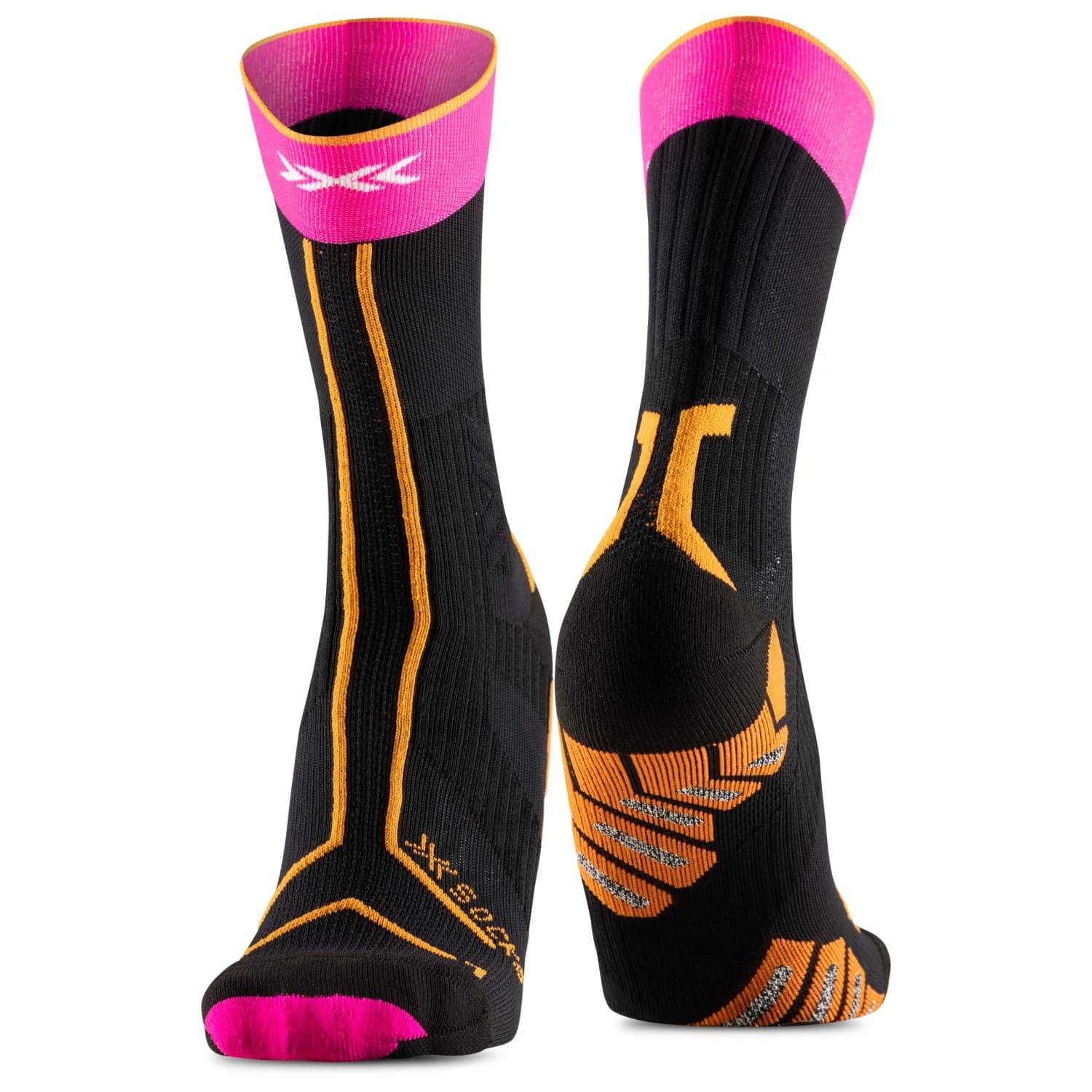 Чорапи за бягане X-Socks Trailrun Terraskin Expert Crew Running socks - X Black / Fluo Pink / Blazing Orange