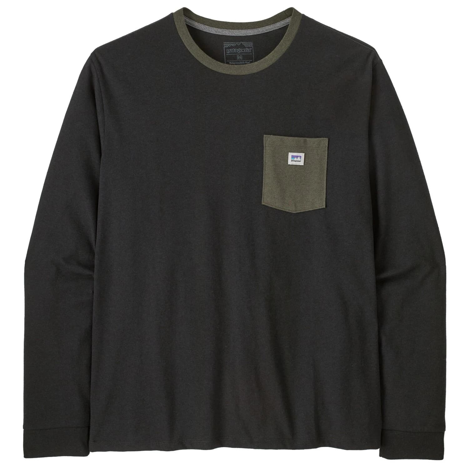 Мъжка блуза с дълъг ръкав Patagonia L/S Shop Sticker Pocket Responsibili-Tee Longsleeve - Black / Basin Green