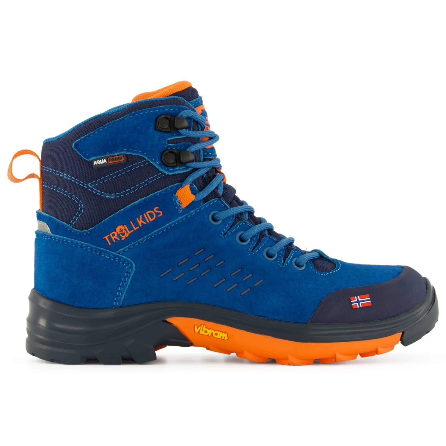 Детски туристически обувки Trollkids Kid's Trollsteinen Hiker Mid XT Walking boots - Atlantic Blue / Dark Navy / Glow Orange