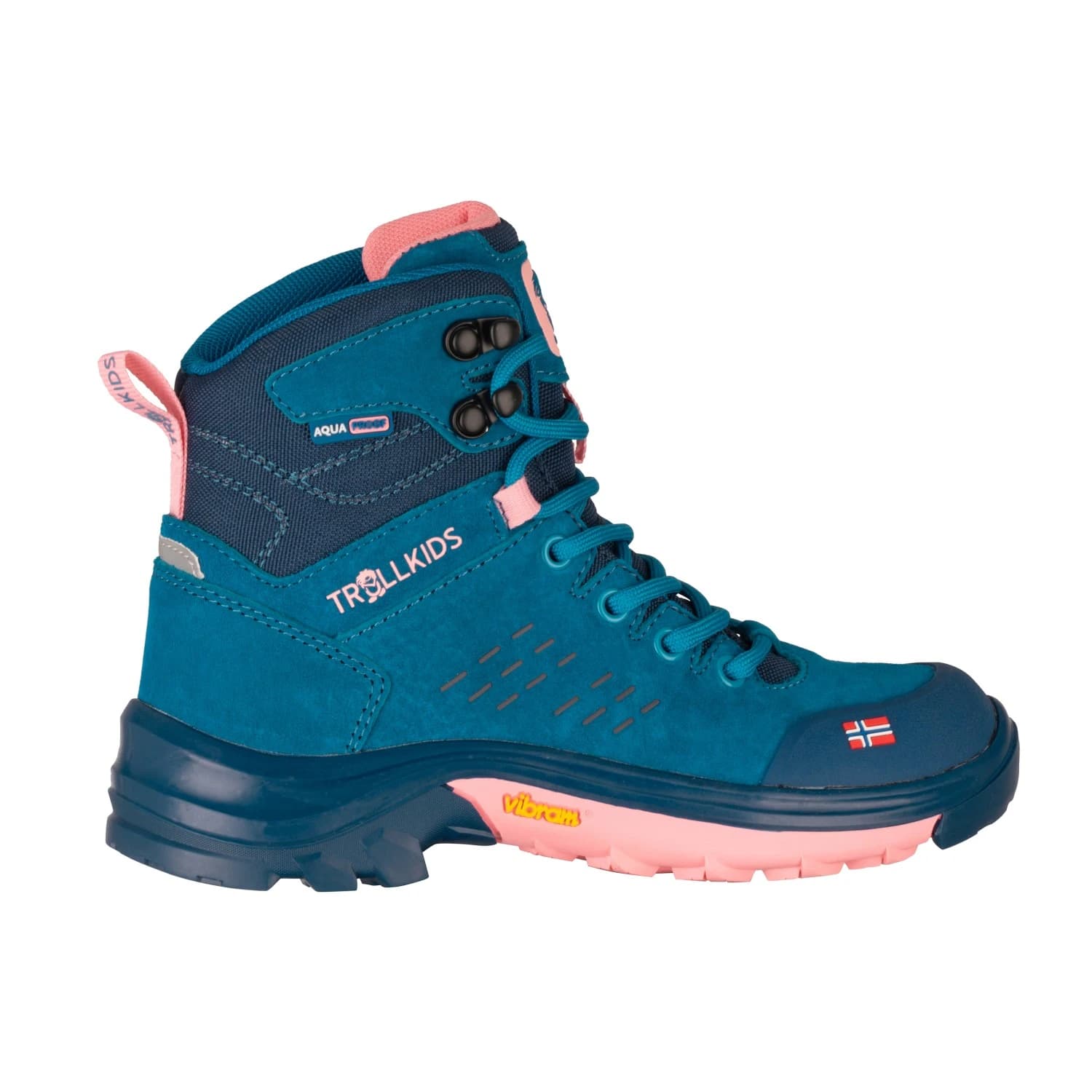 Детски туристически обувки Trollkids Kid's Trollsteinen Hiker Mid XT Walking boots - Harbor Blue / Madeira Blue / Peony Rose