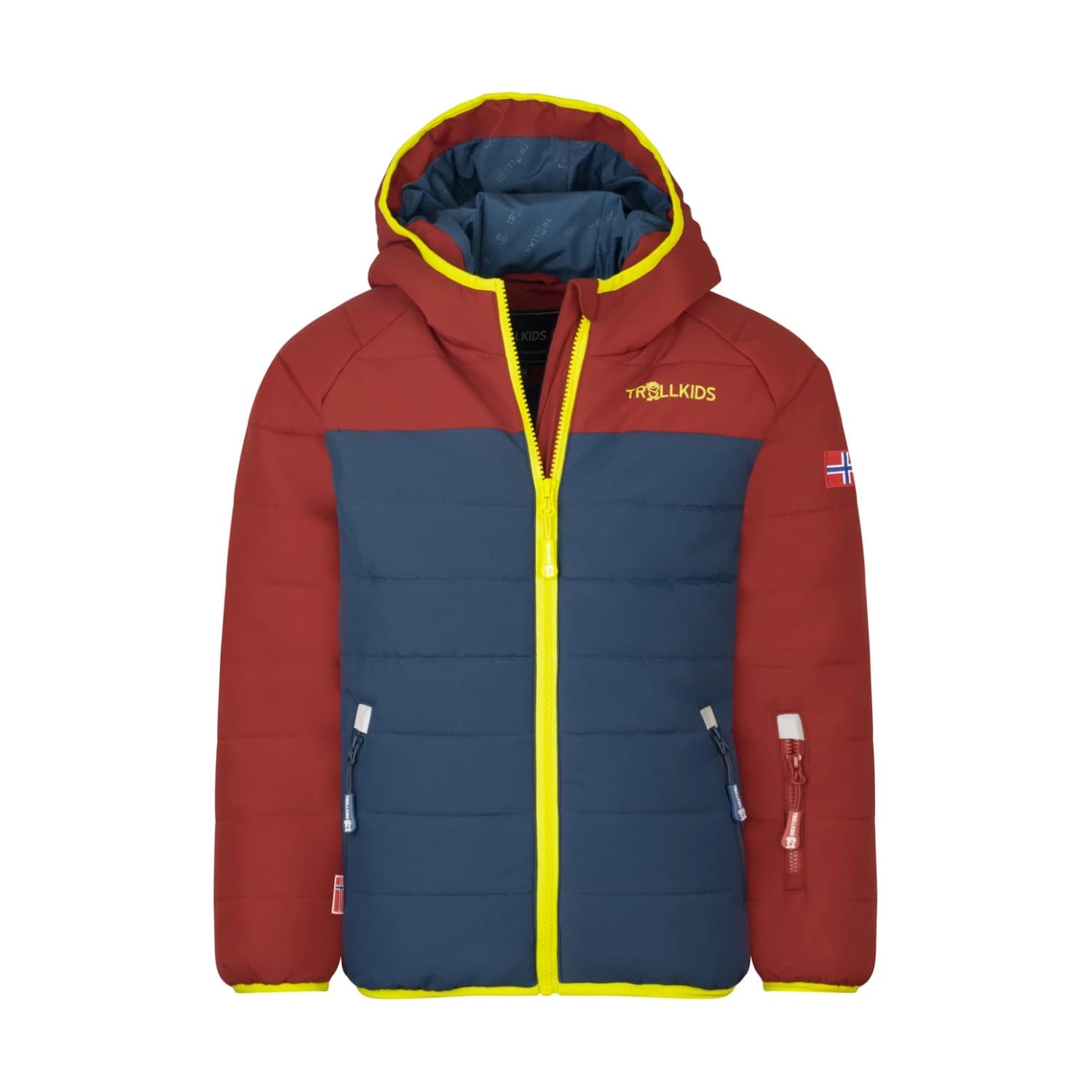 Детско зимно яке Trollkids Kid's Hafjell Snow Jacket Pro Ski jacket - Carmin Red / Mystic Blue / Glow Green