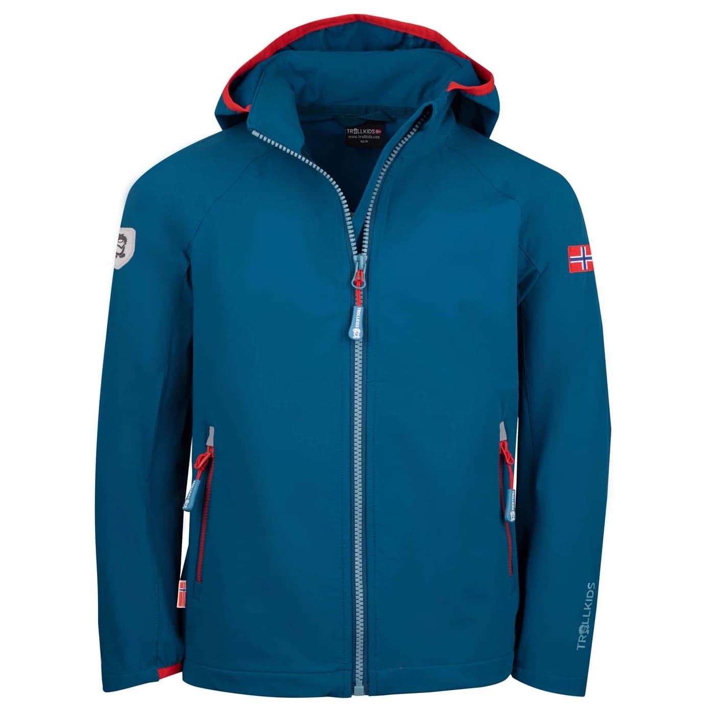 Детско ежедневно яке Trollkids Kid's Kvalvika Jacket Softshell jacket - Petrol / Spicy Red