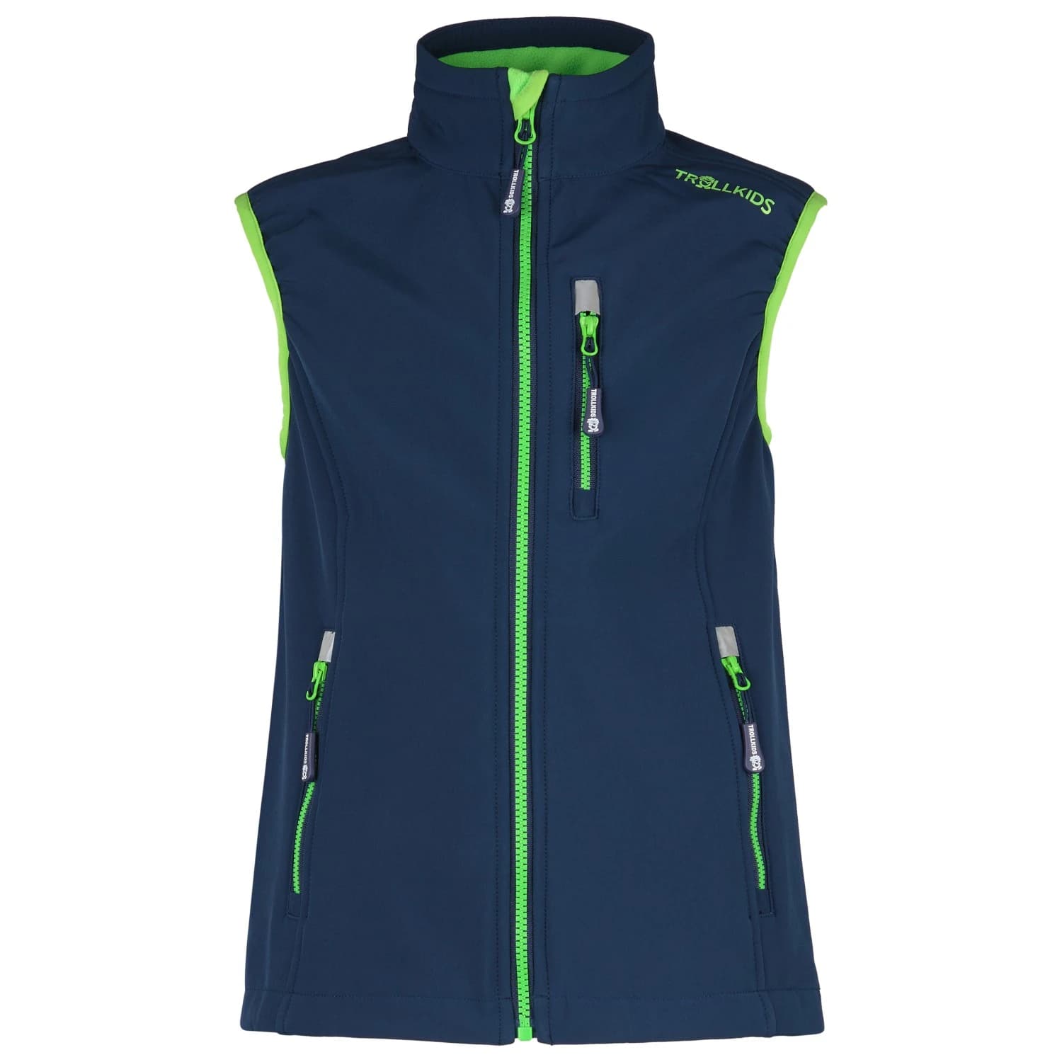 Детски софтшел елек Trollkids Kid's Trollfjord Vest Softshell vest - Navy / Light Green
