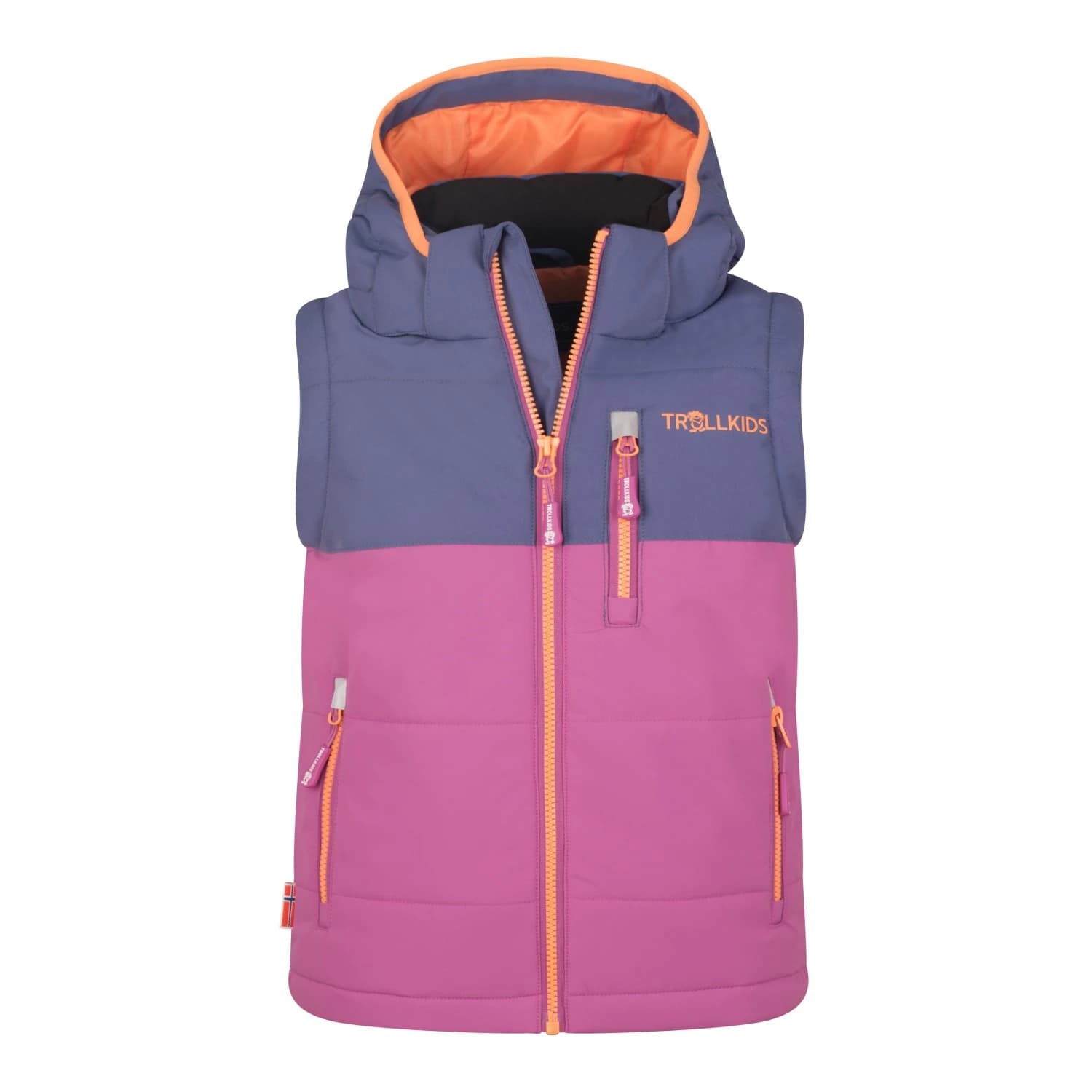 Детски синтетичен елек Trollkids Kid's Narvik Vest XT Synthetic vest - Mallow Pink / Violet Blue / Papaya