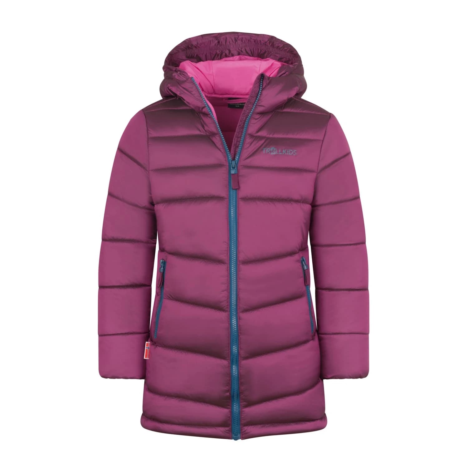 Детско палто Trollkids Girl's Trondheim Coat - Bright Berry / Madeira Blue / Light Magenta