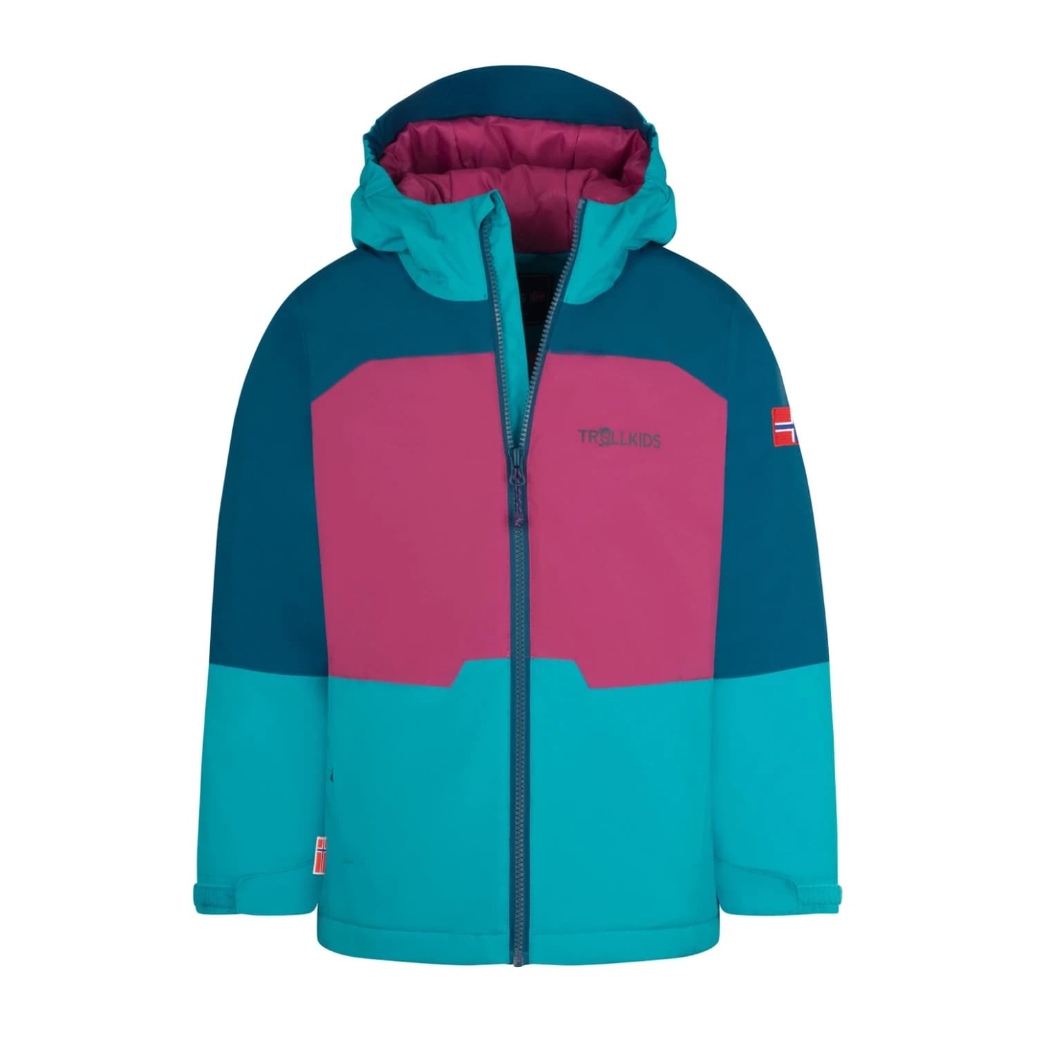 Детско зимно яке Trollkids Kid's Hardanger Jacket Winter jacket - Bright Berry / Madeira Blue / Dark Turquoise