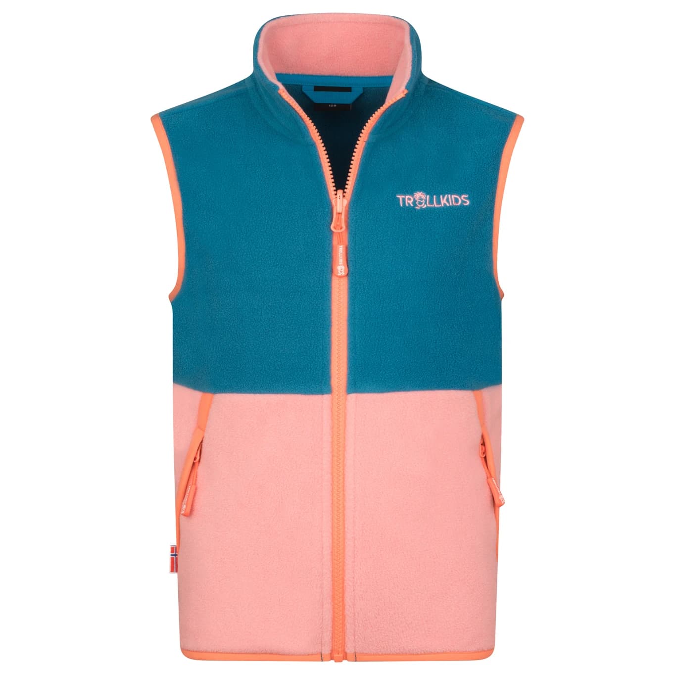 Детски поларен елек Trollkids Kid's Kjerag Vest Fleece vest - Harbor Blue / Peony Rose / Mellow Peach
