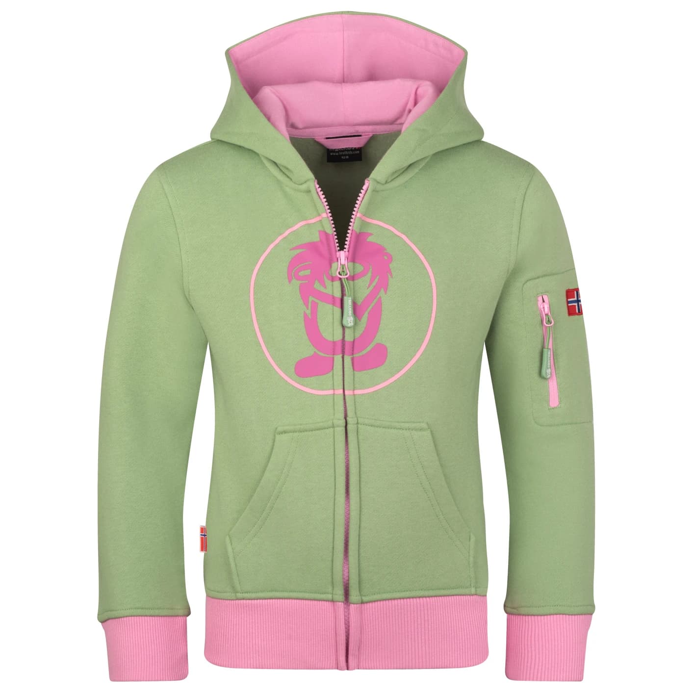 Детски суичър Trollkids Kids Sortland Jacket Hoodie - Pistachio Green / Mallow Pink