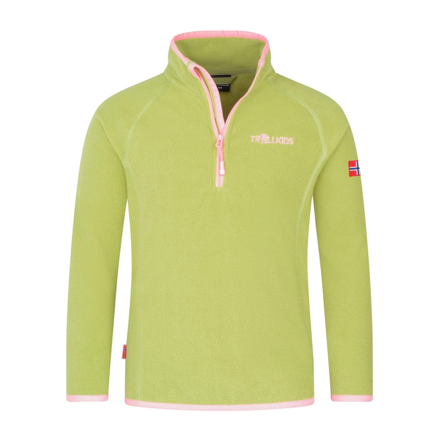 Детски поларен пуловер Trollkids Kid's Nordland Half Zip Fleece jumper - Hedge Green / Candy Pink