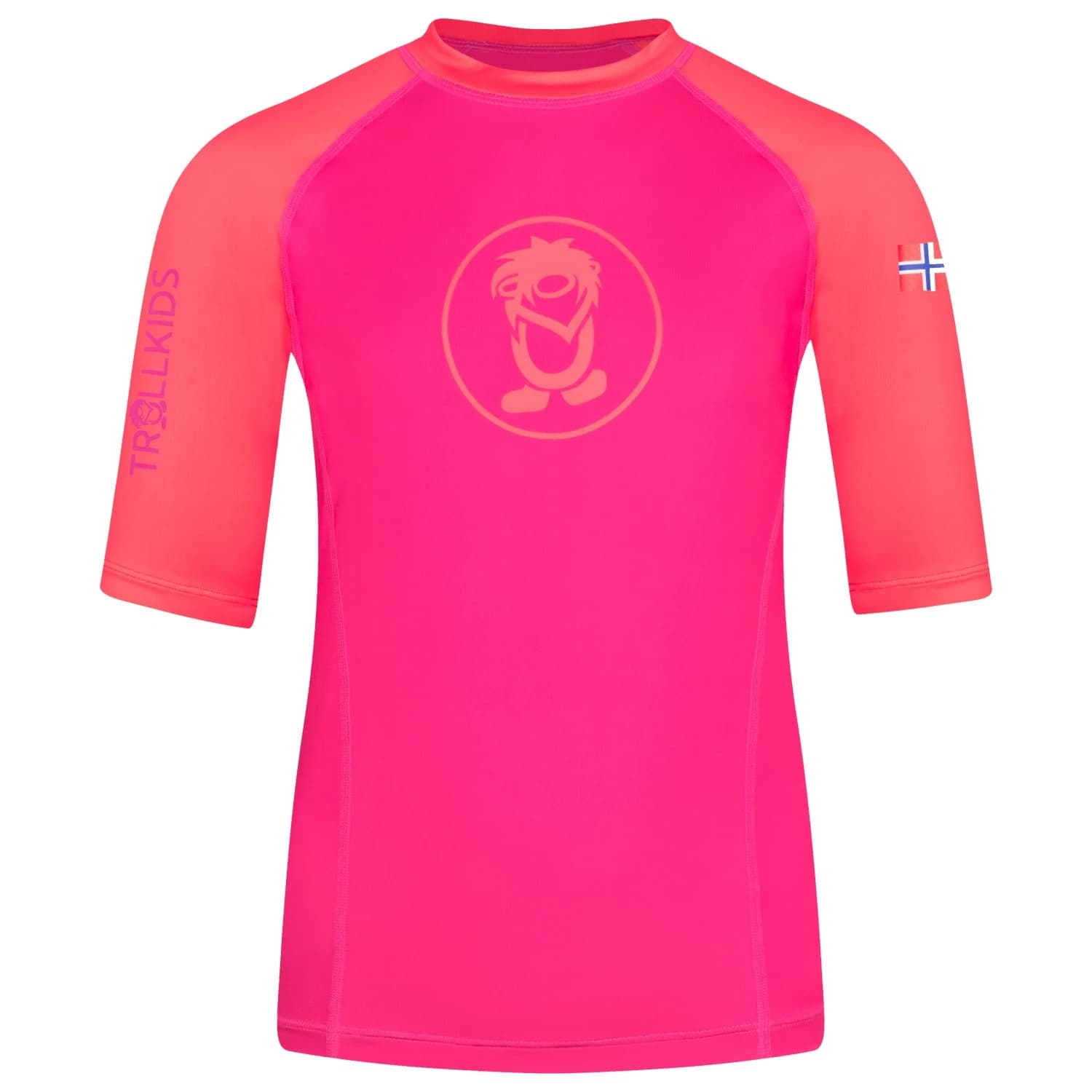 Детска плажна тениска от ликра Trollkids Kid's Kvalvika T Sport shirt - Bright Pink / Watermelon