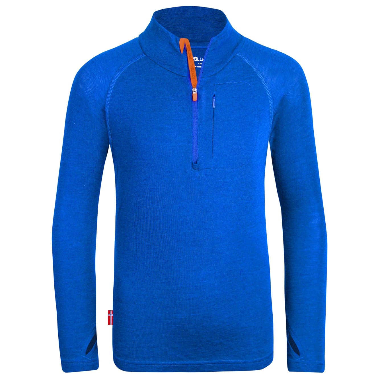 Детска мериносова блуза Trollkids Kid's Lofoten Half Zip Merino shirt - Azure Blue / Flame Orange