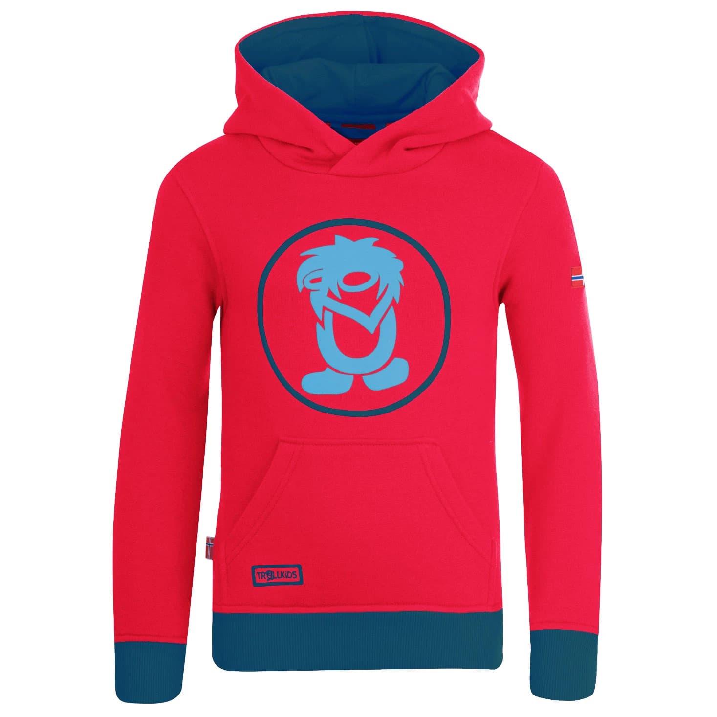 Детски суичър Trollkids Kid's Troll Sweater Hoodie - Spicy Red / Dolphin / Petrol