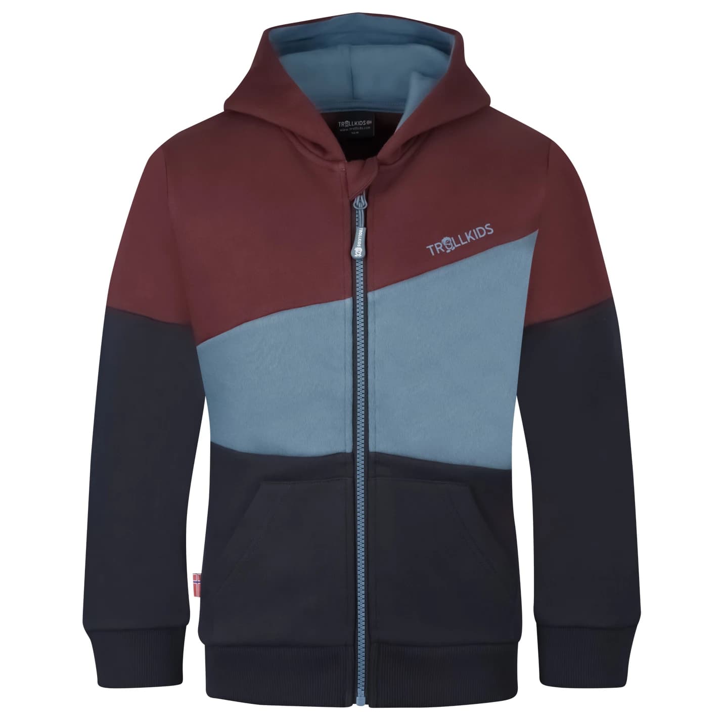 Детски суичър Trollkids Kid's Alesund Sweater Hoodie - Chestnut / Steel Blue / Black