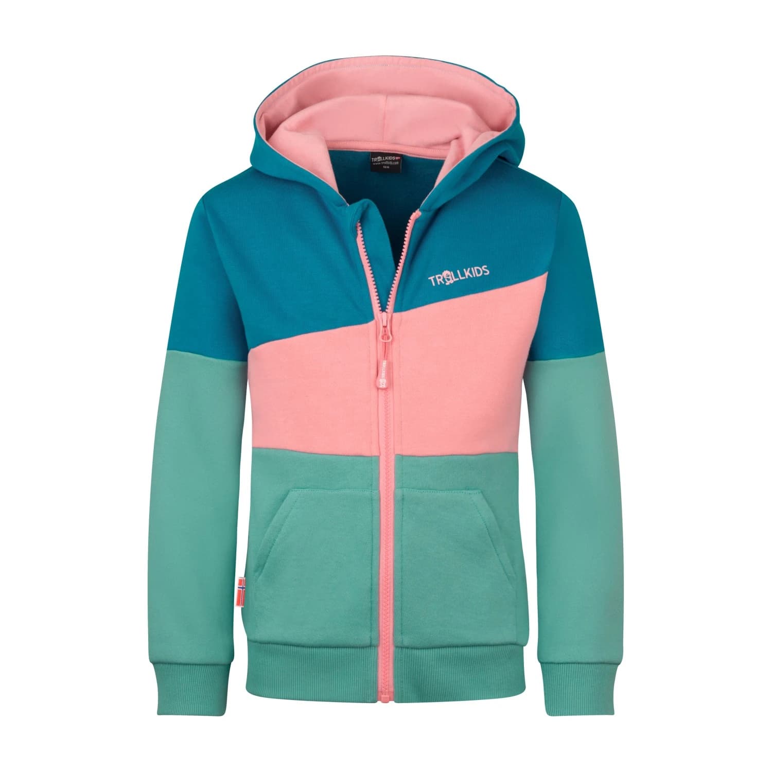 Детски суичър Trollkids Kid's Alesund Sweater Hoodie - Aqua Haze / Harbor Blue / Peony Rose