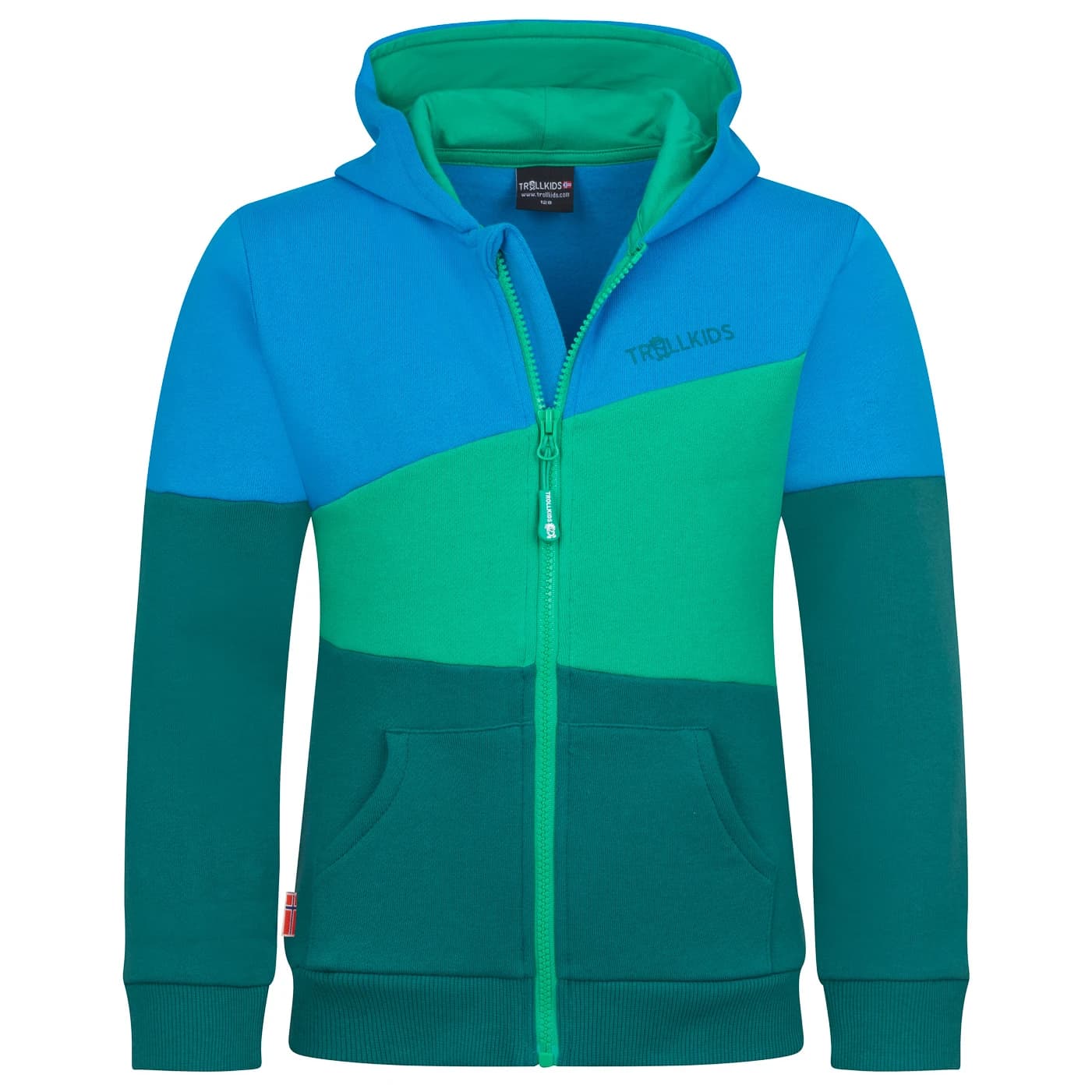 Детски суичър Trollkids Kid's Alesund Sweater Hoodie - Jungle Green / Dynamic Blue