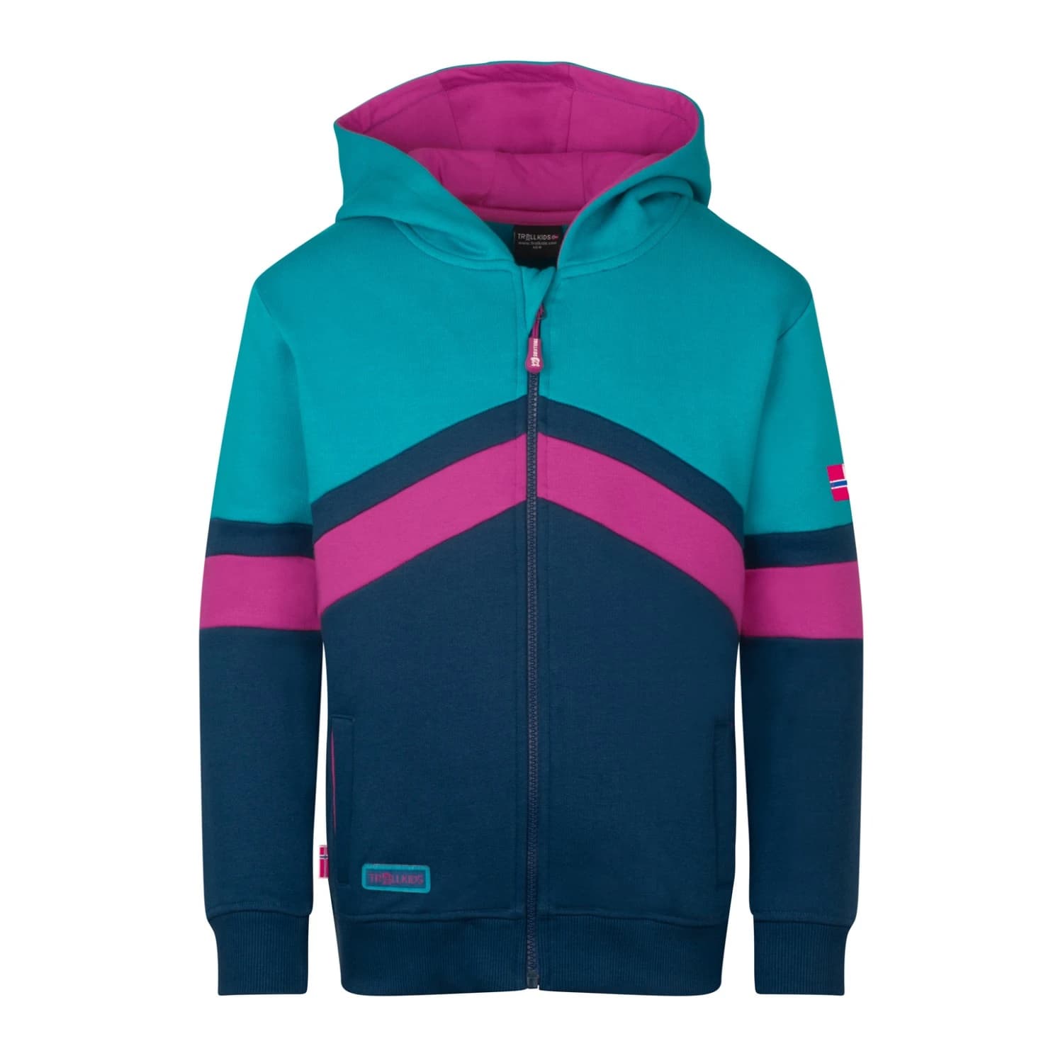 Детско яке за тренировка Trollkids Girl's Flekkefjord Jacket Training jacket - Madeira Blue / Dark Turquoise / Bright Berry
