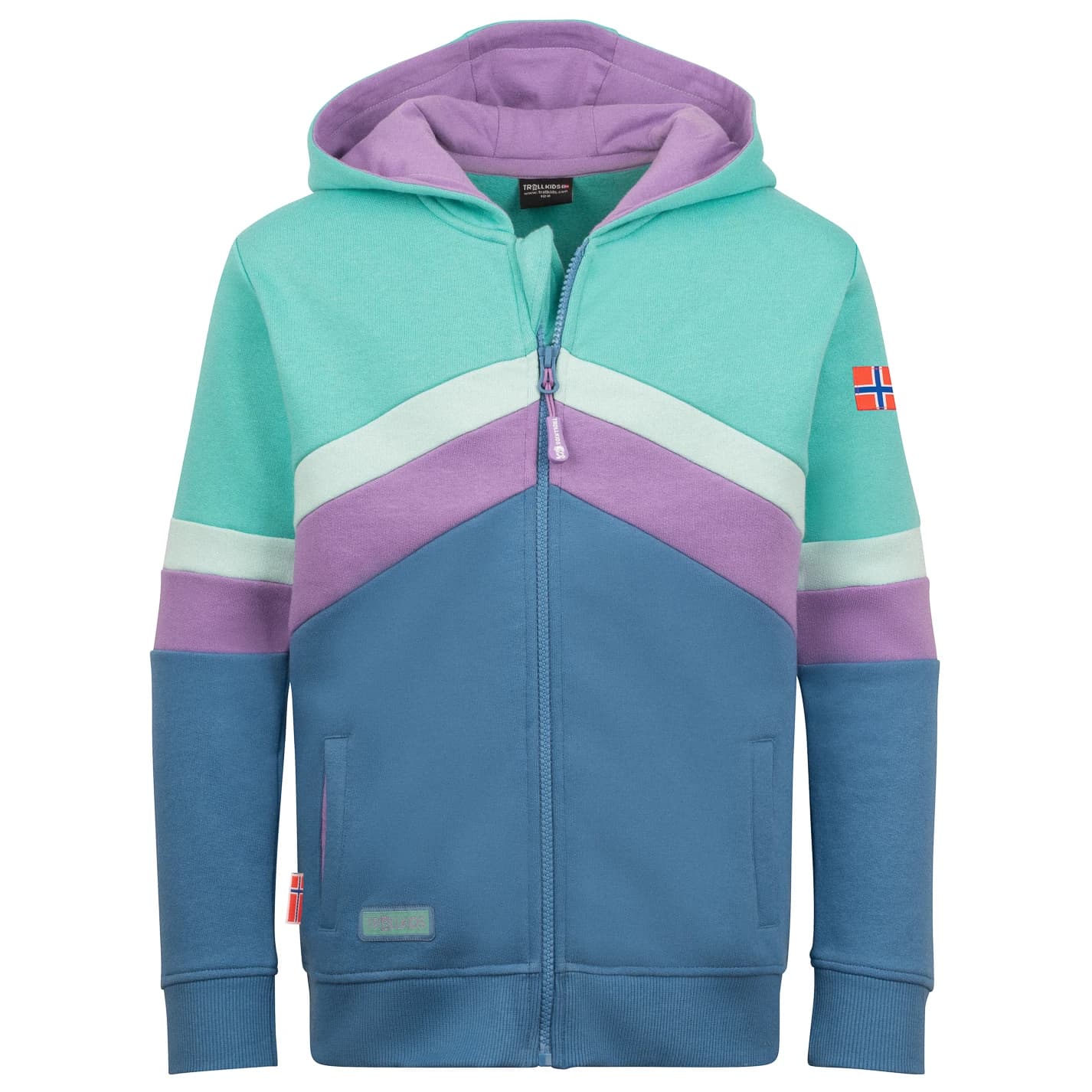 Детско яке за тренировка Trollkids Girl's Flekkefjord Jacket Training jacket - Aquamarine / Violet Sorbet / Cornflower