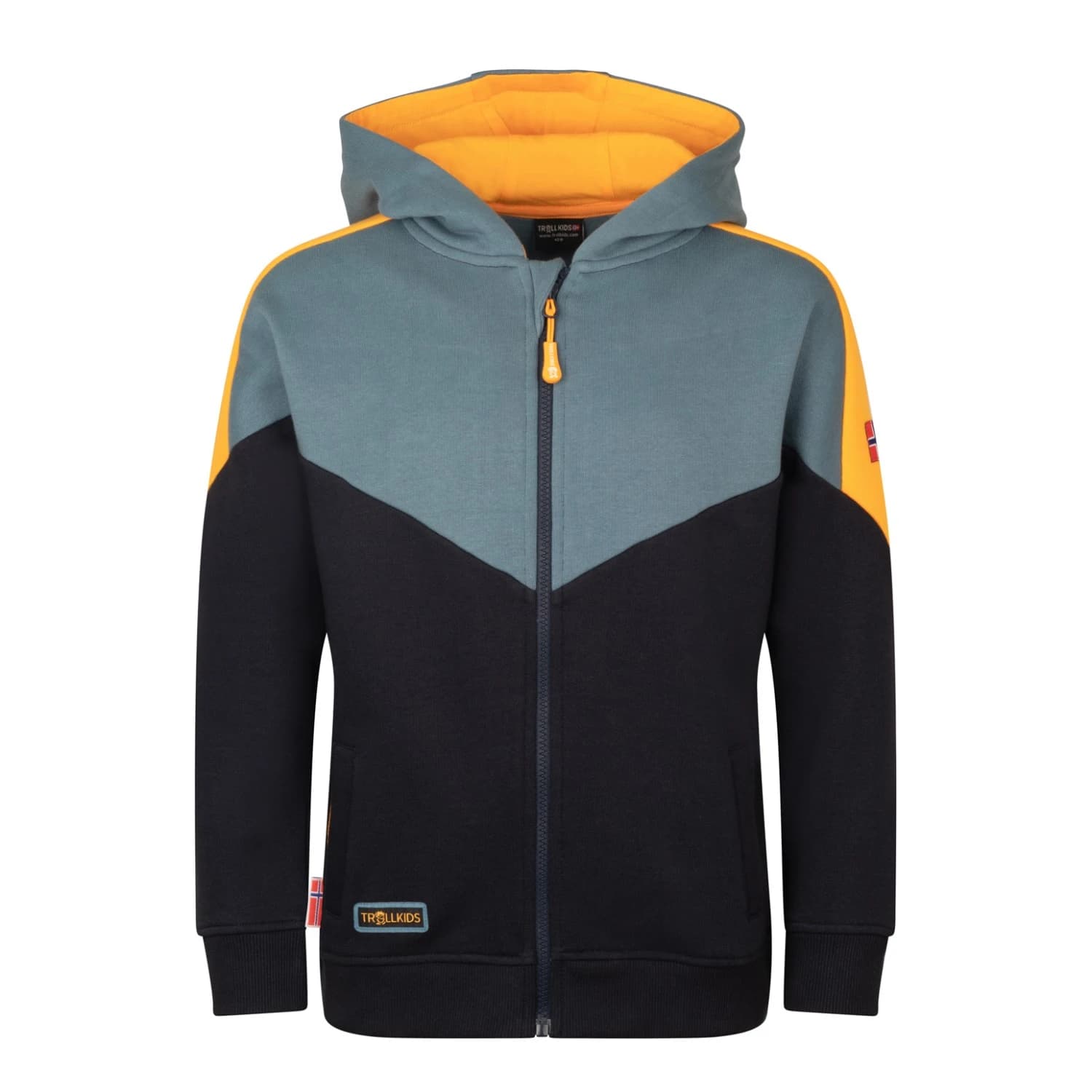 Детско яке за тренировка Trollkids Kid's Flekkefjord Jacket Training jacket - Black / Steel Blue / Mango