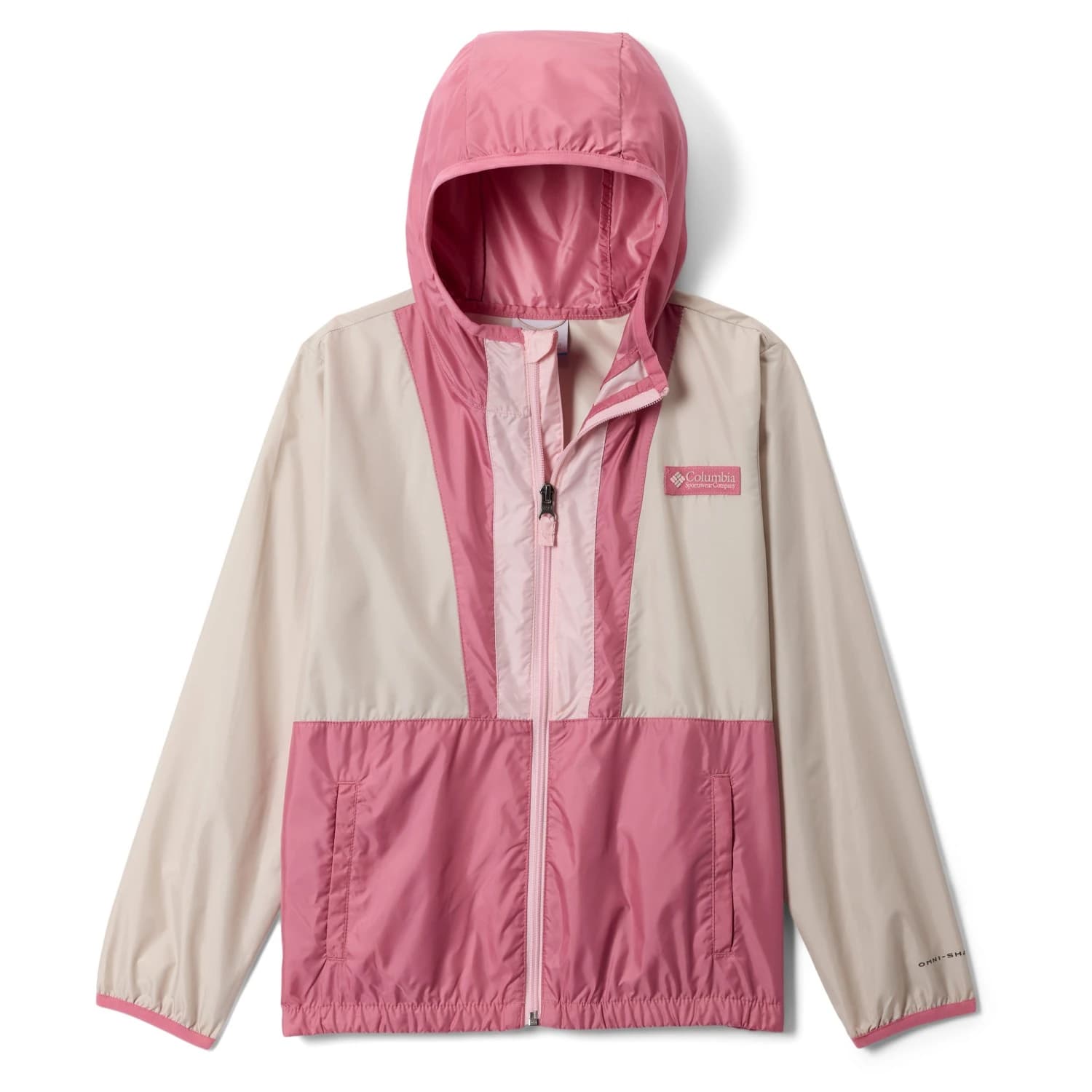 Детско ветрозащитно яке Columbia Kid's Back Bowl II Hooded Windbreaker Windproof jacket - Dark Stone / Rosette / Satin Pink