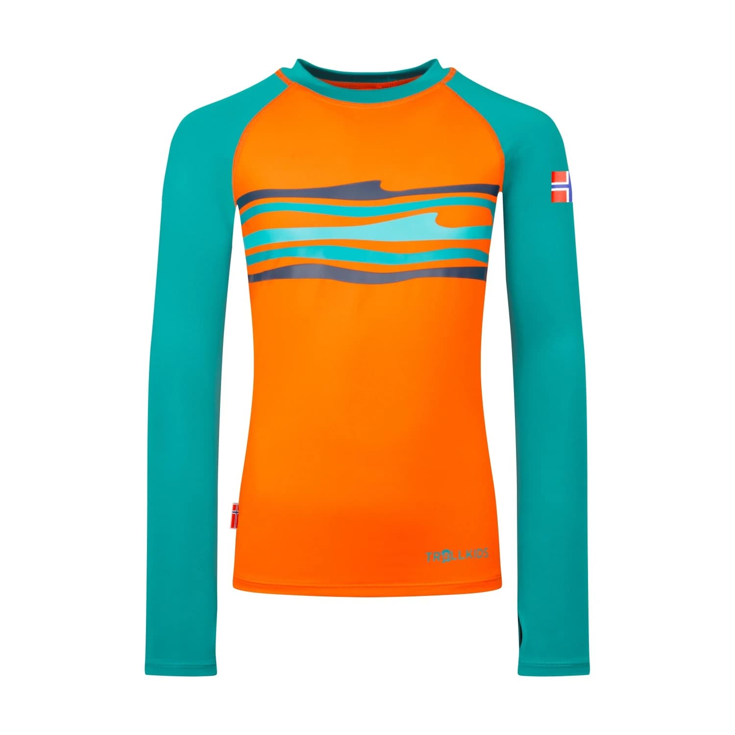 Детска плажна тениска от ликра Trollkids Kid's Haukland Shirt Lycra - Bright Orange / Lake Blue