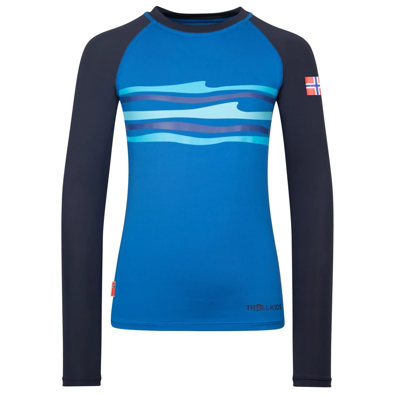 Детска плажна тениска от ликра Trollkids Kid's Haukland Shirt Lycra - Navy / Glow Blue