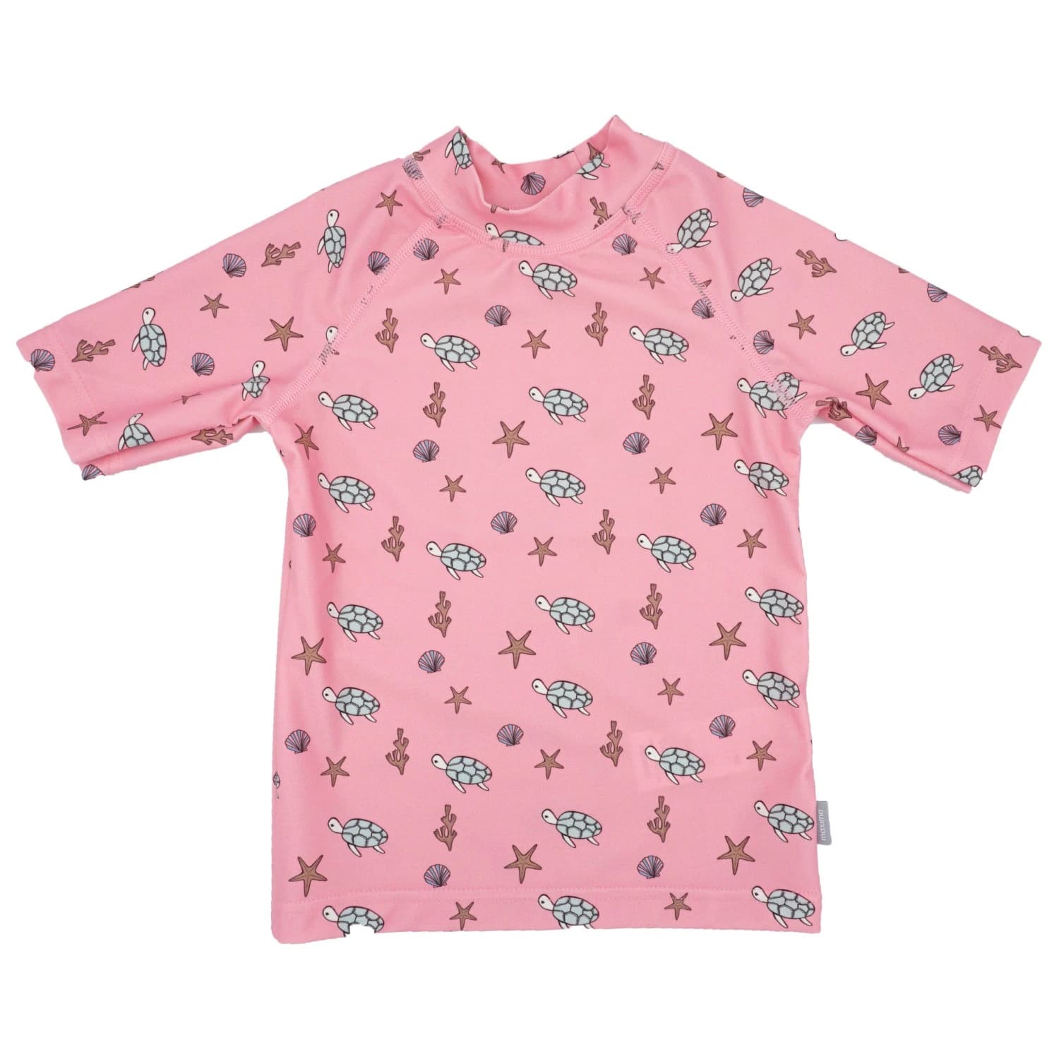 Детска плажна тениска от ликра Maximo Kid's Mini Badeshirt S/S Print UV 50 Lycra - Almond Blossom / Turtle