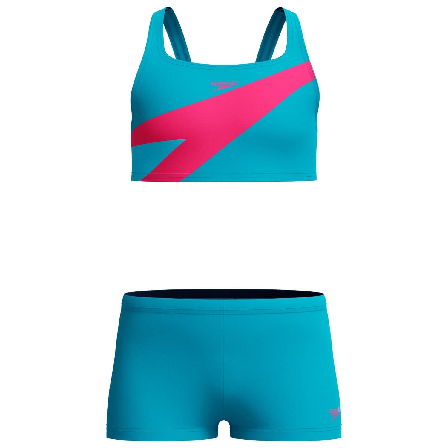 Детски комплект бикини Speedo Kid's Hyperboom Butterfly Back Two Piece Bikini - Mayan Blue/Margarita Pink